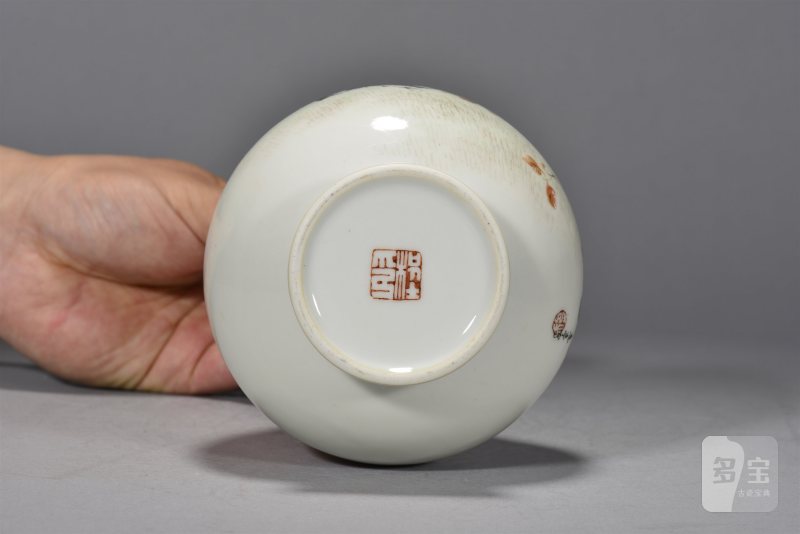 民国 程意亭粉彩菊雀纹洗口瓶 - 图7
